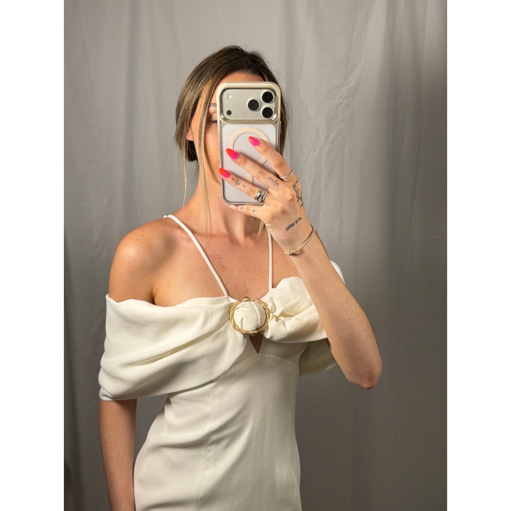 $210 Elliatt Arctic Mini Dress Small White Off Shoulder Ring Detail Halter LWD - Picture 5 of 12